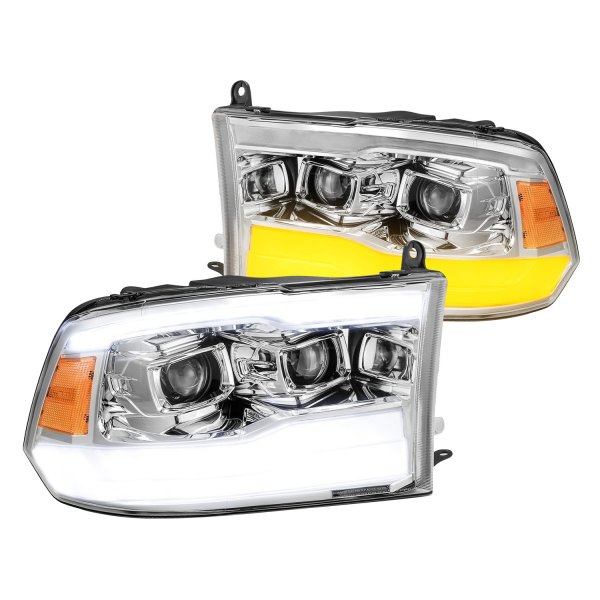 AlphaRex® - PRO-Series G2 Chrome LED DRL Bar Projector Headlights with Sequential Turn Signal, Dodge Ram