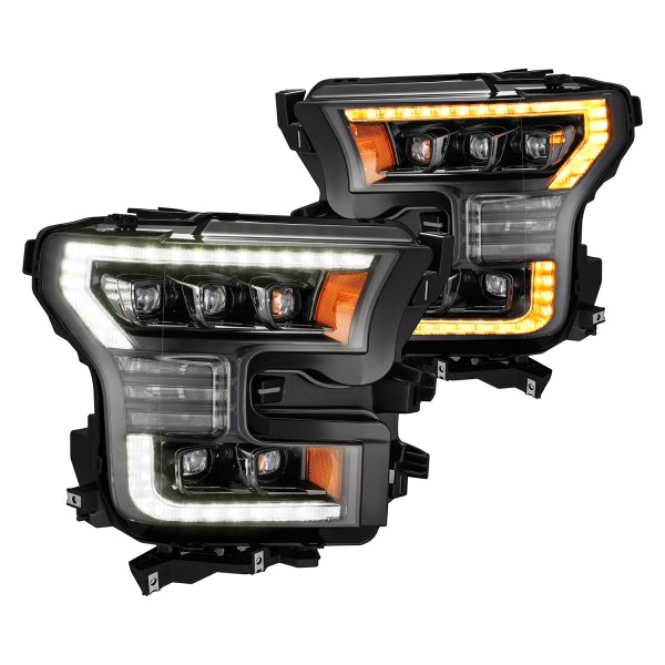 AlphaRex® - NOVA-Series G2 Mid-Night Black Sequential DRL Bar Projector LED Headlights, Ford F-150