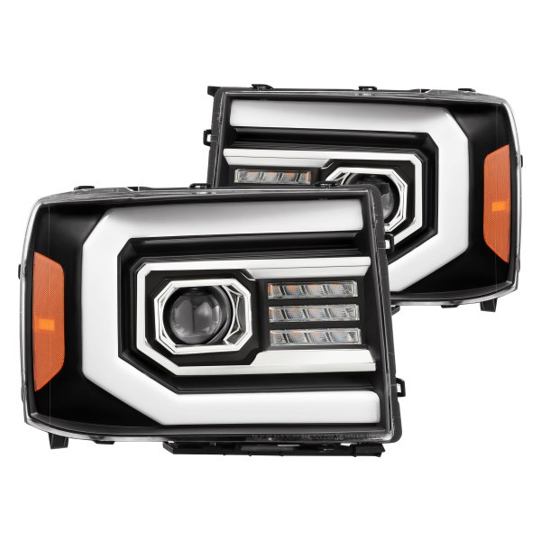 AlphaRex® - PRO-Series Black Sequential DRL Bar Projector Headlights with LED Turn Signal, GMC Sierra