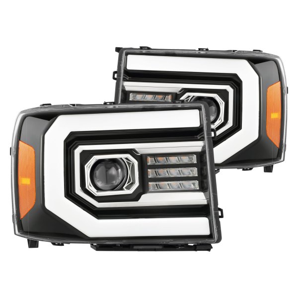AlphaRex® - PRO-Series Jet Black Sequential DRL Bar Projector Headlights with LED Turn Signal, GMC Sierra