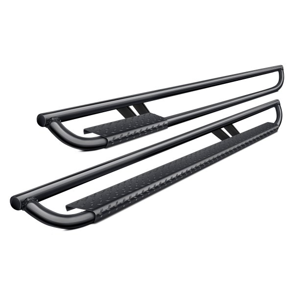 Aluminess® - 2" Black Round Nerf Bars with Tread Plate Steps