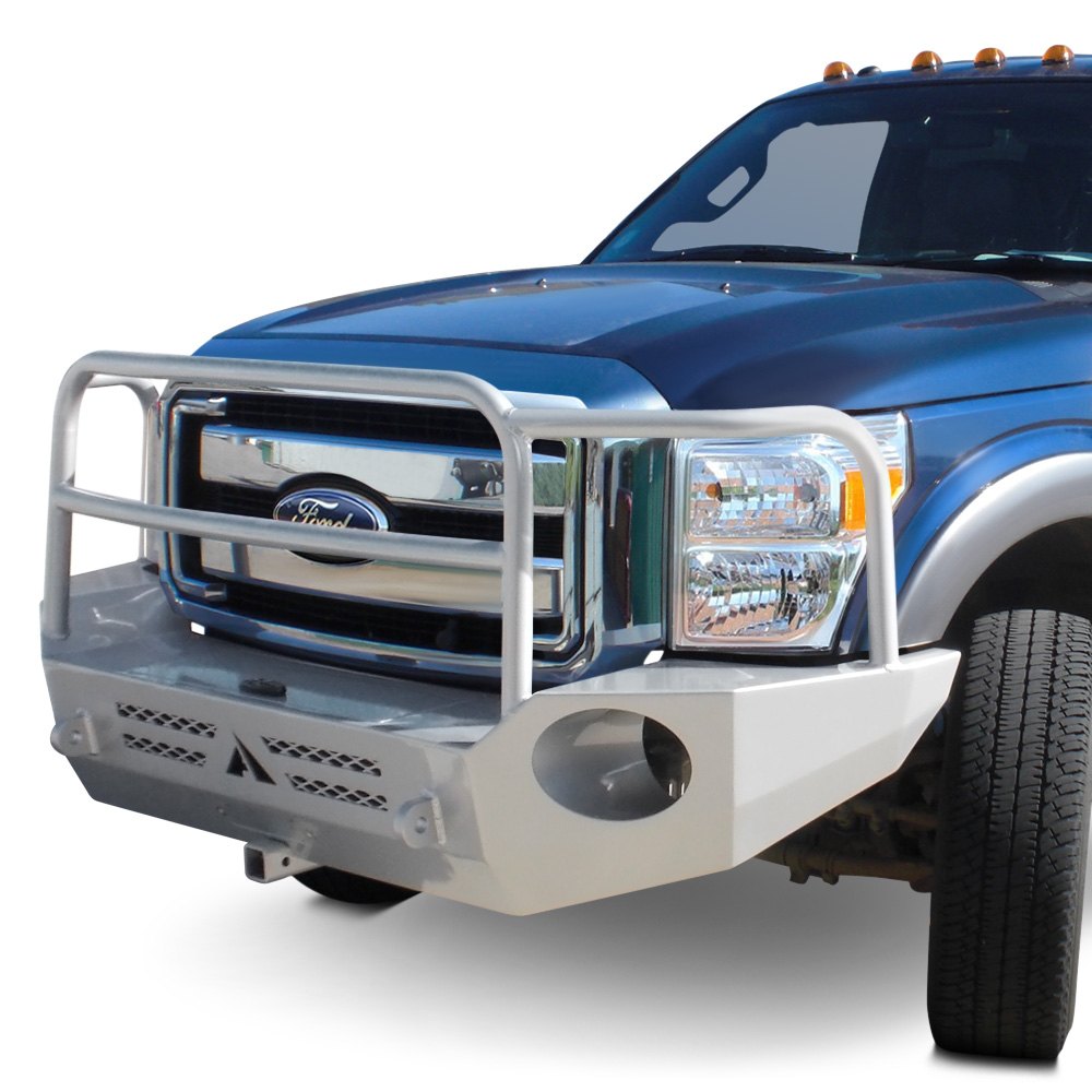 Aluminess® Ford F350 Super Duty 2007 Full Width Black Front Winch HD Bumper with Grille Guard