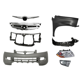 Alzare® - 8-Piece Kit (Passenger Side Headlight, Front Bumper Cover, Grille, Grille Bar, Front Passenger Side Fender, Front Passenger Side Fender Liner, Passenger Side Fog Light, Radiator Support) (Standard Line)