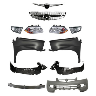 Alzare® - 12-Piece Kit (Headlights, Front Bumper Cover, Front Bumper Reinforcement, Grille, Grille Bar, Front Fenders, Front Fender Liners, Fog Lights) (Standard Line)