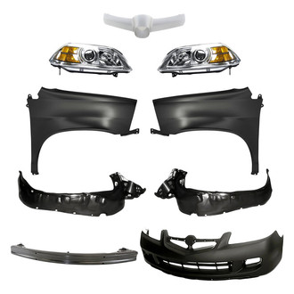 Alzare® - 9-Piece Kit (Driver and Passenger Side Headlights, Front Bumper Cover, Front Bumper Reinforcement, Grille Bar, Front Driver and Passenger Side Fenders, Front Driver and Passenger Side Fender Liners) (Standard Line)