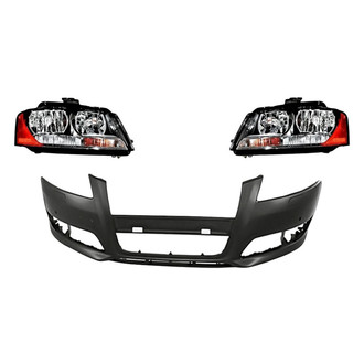 Alzare® - 3-Piece Kit (Driver and Passenger Side Headlights, Front Bumper Cover) (Standard Line)