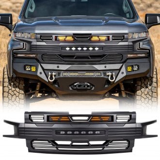 AM Off-Road® - 1-Pc Armor Style Matte Black Main Grille with Off-Road Lights
