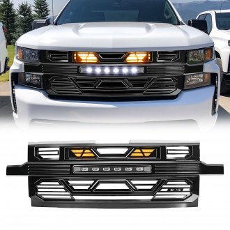 AM Off-Road® - 1-Pc Armor Style Glossy Black Main Grille with Off-Road Lights