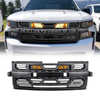 AM Off-Road® - 1-Pc Armor Style Matte Black Main Grille with Amber Lights and Emblem Base