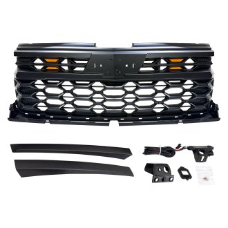 AM Off-Road® - 1-Pc Armor Style Matte Black Main Grille with LED Amber Lights