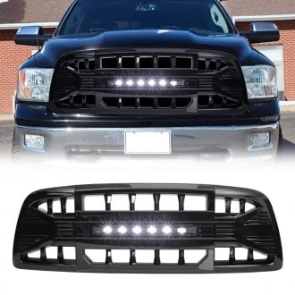 AM Off-Road® - 1-Pc Armor Style Glossy Black Main Grille with Off-Road Lights