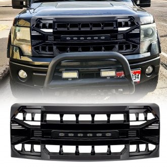 AM Off-Road® - 1-Pc Armor Style Glossy Black Main Grille with Off-Road Lights