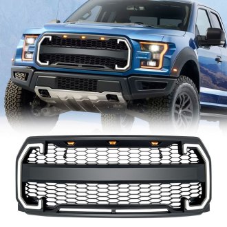 AM Off-Road® - 1-Pc Raptor Style Matte Black Main Grille with DRL and Turn Signal Lights