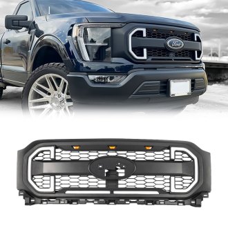 AM Off-Road® - 1-Pc Raptor Style Matte Black Main Grille with DRL and Turn Signal Lights