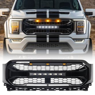 AM Off-Road® - 1-Pc Armor Style Glossy Black Main Grille with LED Off-Road Lights