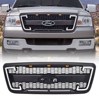 AM Off-Road® - 1-Pc Matte Black Main Grille with Amber Lights, DRL, Signal Lights and Emblem Base