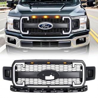 AM Off-Road® - 1-Pc Matte Black Main Grille with Amber Lights, DRL, Signal Lights and Emblem Base