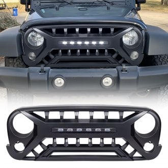 AM Off-Road® - 1-Pc Armor Style Matte Black Main Grille with Off-Road Lights