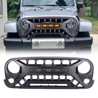 AM Off-Road® - 1-Pc Armor Style Matte Black Main Grille with LED Amber Lights