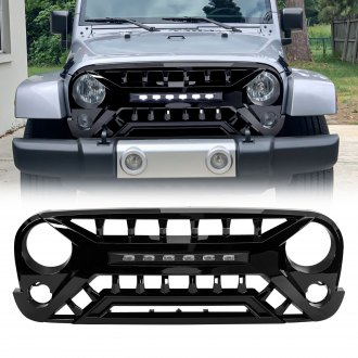 AM Off-Road® - 1-Pc Armor Style Glossy Black Main Grille with Off-Road Lights