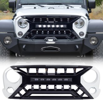 AM Off-Road® - 1-Pc Armor Style Black and White Main Grille with Off-Road Lights