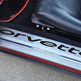 ACC® - Brushed Door Sills with Black Corvette Logo