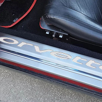 ACC® - Brushed Door Sills with White Corvette Logo