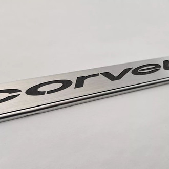 ACC® - GM Licensed Series Brushed License Plate Frame with Brushed Black Corvette Logo
