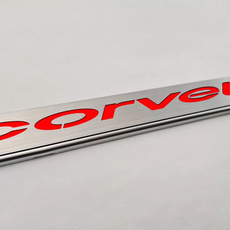 ACC® - GM Licensed Series Brushed License Plate Frame with Bright Red Solid Corvette Logo