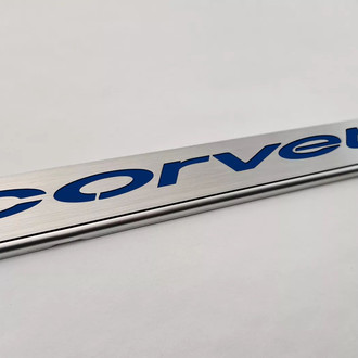ACC® - GM Licensed Series Brushed License Plate Frame with Dark Blue Solid Corvette Logo