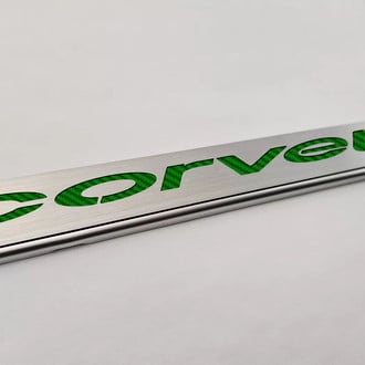 ACC® - GM Licensed Series Brushed License Plate Frame with Green Carbon Fiber Corvette Logo