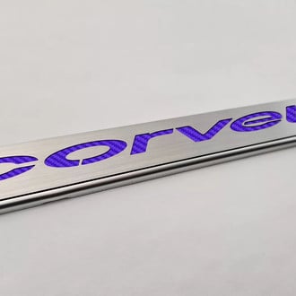 ACC® - GM Licensed Series Brushed License Plate Frame with Purple Carbon Fiber Corvette Logo
