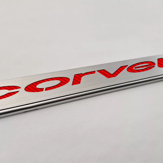 ACC® - GM Licensed Series Brushed License Plate Frame with Red Carbon Fiber Corvette Logo