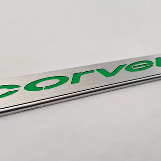 ACC® - GM Licensed Series Brushed License Plate Frame with Synergy Green Solid Corvette Logo