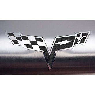 ACC® - Deluxe Brushed Alternator Cover with Brushed Black Solid Crossed Flags Logo