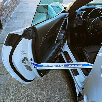 ACC® - Polished/Brushed Driver Side Door Prop with Blue Corvette Logo