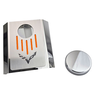 ACC® - Corvette Flag Style Polished Master Cylinder Cover with Orange Carbon Fiber Ribbed Top Plate