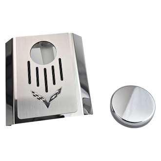 ACC® - Corvette Flag Style Polished Master Cylinder Cover with Black Carbon Fiber Ribbed Top Plate