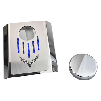 ACC® - Corvette Flag Style Polished Master Cylinder Cover with Blue Carbon Fiber Ribbed Top Plate