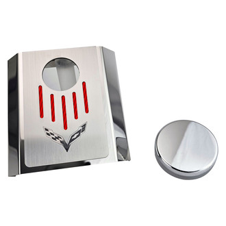 ACC® - Corvette Flag Style Polished Master Cylinder Cover with Red Carbon Fiber Ribbed Top Plate