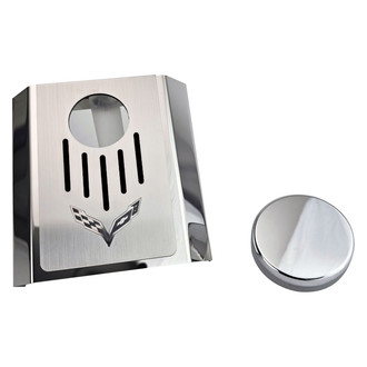 ACC® - Corvette Flag Style Polished Master Cylinder Cover with Black Solid Ribbed Top Plate