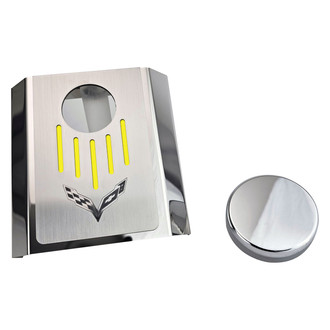 ACC® - Corvette Flag Style Polished Master Cylinder Cover with Yellow Solid Ribbed Top Plate