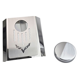 ACC® - Corvette Flag Style Polished Master Cylinder Cover with White Carbon Fiber Ribbed Top Plate