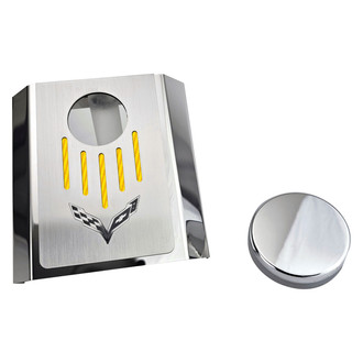 ACC® - Corvette Flag Style Polished Master Cylinder Cover with Yellow Carbon Fiber Ribbed Top Plate