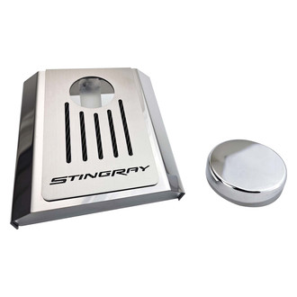 ACC® - Stingray Style Polished Master Cylinder Cover with Black Carbon Fiber Ribbed Top Plate