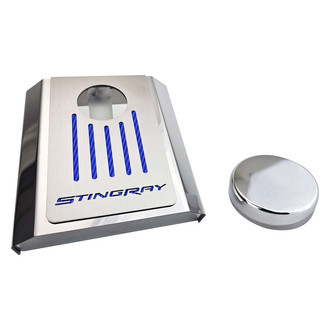 ACC® - Stingray Style Polished Master Cylinder Cover with Blue Carbon Fiber Ribbed Top Plate