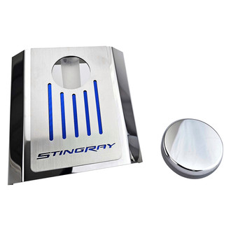 ACC® - Stingray Style Polished Master Cylinder Cover with Dark Blue Solid Ribbed Top Plate