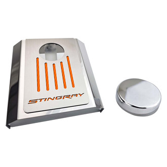 ACC® - Stingray Style Polished Master Cylinder Cover with Orange Carbon Fiber Ribbed Top Plate