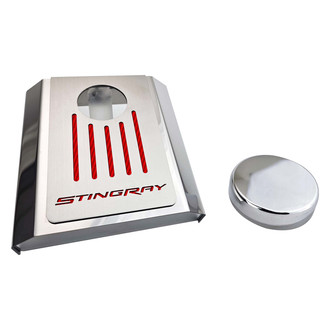 ACC® - Stingray Style Polished Master Cylinder Cover with Red Carbon Fiber Ribbed Top Plate