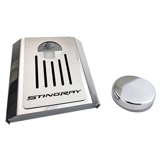 ACC® - Stingray Style Polished Master Cylinder Cover with Black Solid Ribbed Top Plate